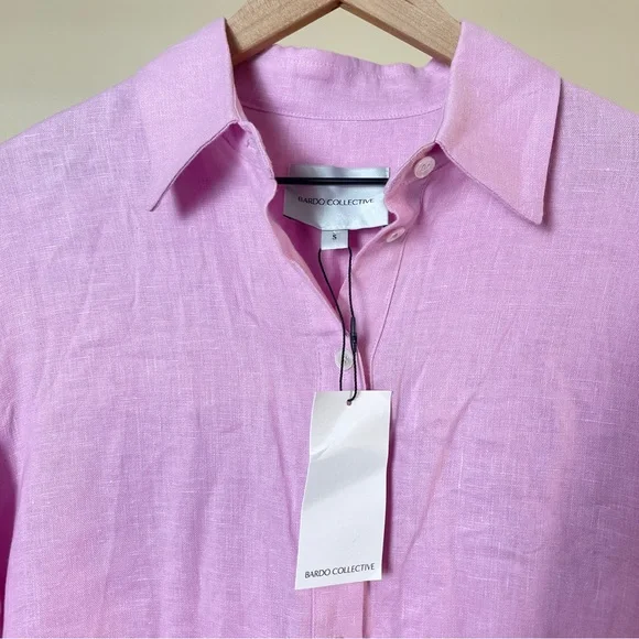 NWT BARDO COLLECTIVE Trevi Linen Shirt in Bubblegum Pink - Picture 3 of 5